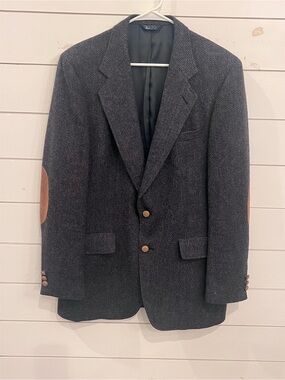 Men's Vintage Kuppenheimer Dark Charcoal Tweed Blazer with Brown Elbow Patches
